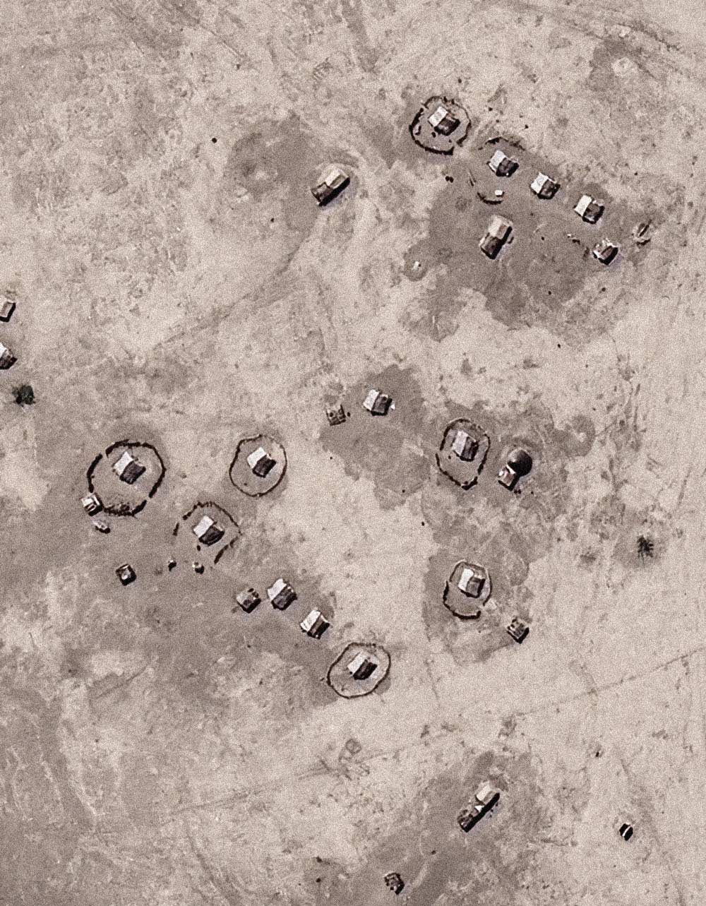 Nomadic Beja settlement with tents in the Nubian Desert, Sudan, Kassala Region